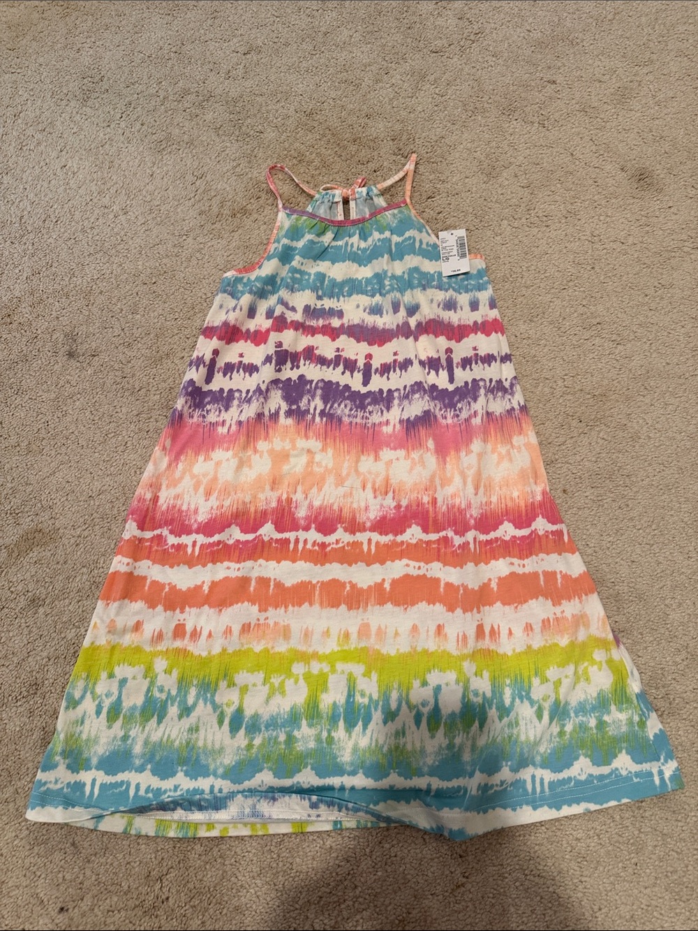 Girls Multicolor Tie-Dye Halter Dress - Bright Rainbow